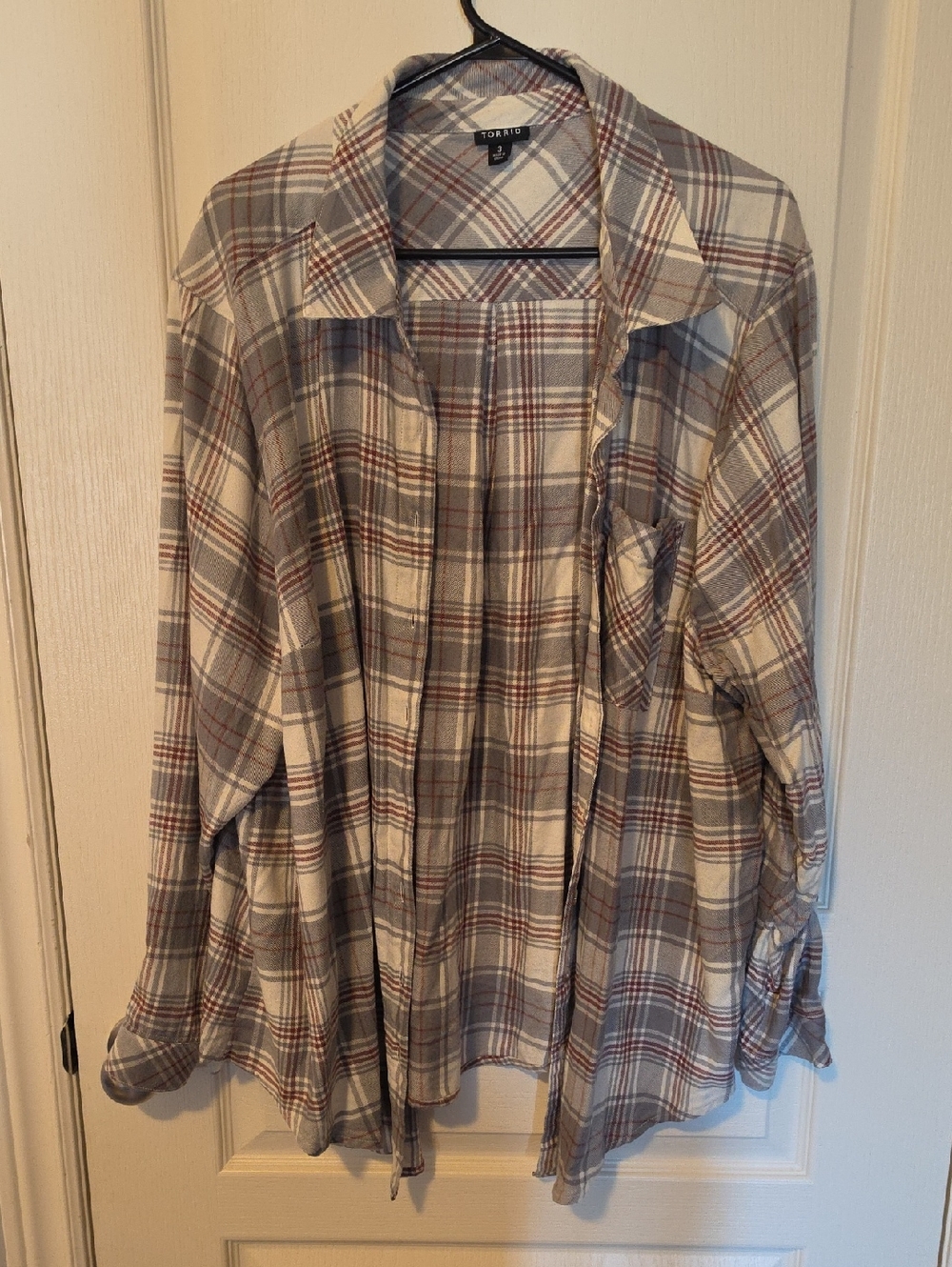 torrid Cream, Gray & Burgundy Plaid Button-Up